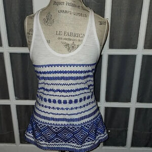 Sam‎ Edelman Womens Blue White Embroidered Tank Top Medium